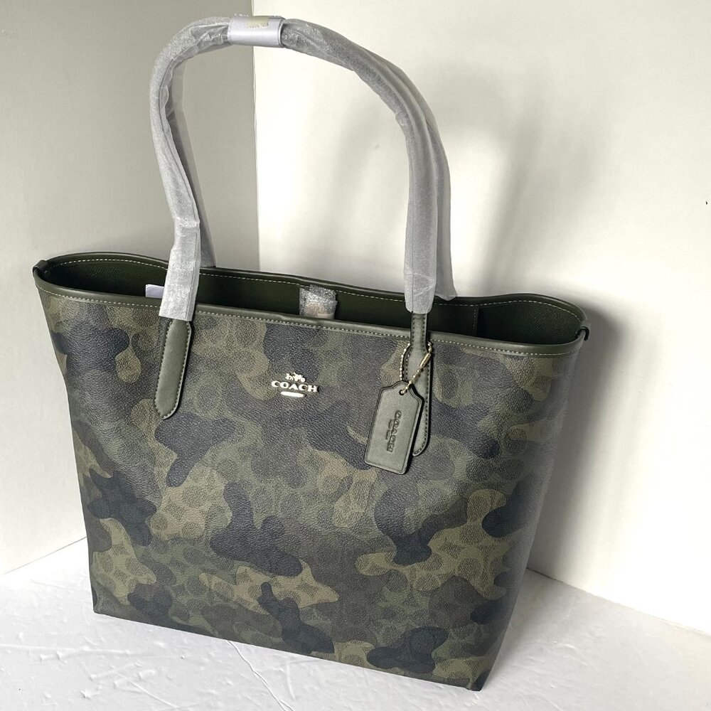 Coach City Tote Signature Canvas Camo Green Large CV953 Shoulder Bag ORGPKG